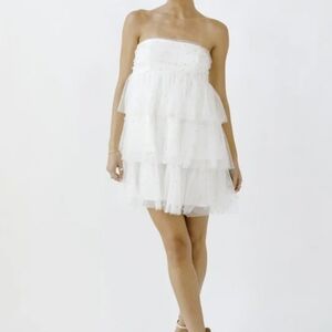 White Strapless Tulle Tiered Beginning Boutique Dress